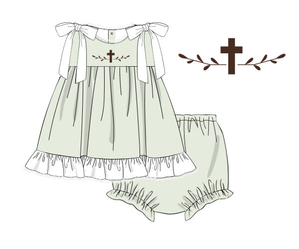 PREORDER 46: SPRING 1 - Embroidered Cross Girl Diaper Set