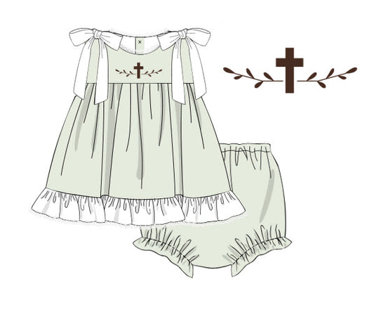 PREORDER 46: SPRING 1 - Embroidered Cross Girl Diaper Set