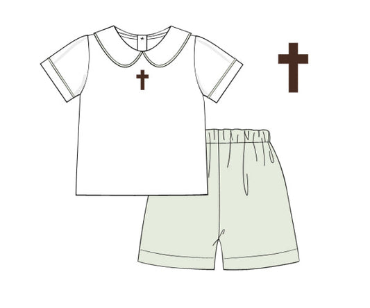 PREORDER 46: SPRING 1 - Embroidered Cross Boy Short Set