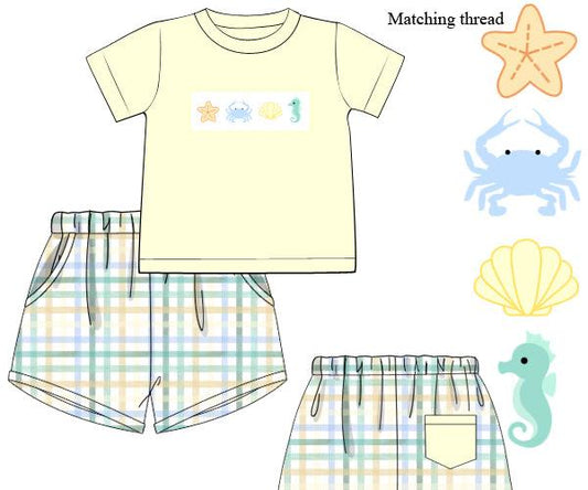 RTS - Smocked Ocean Friends Boy Shortie Set