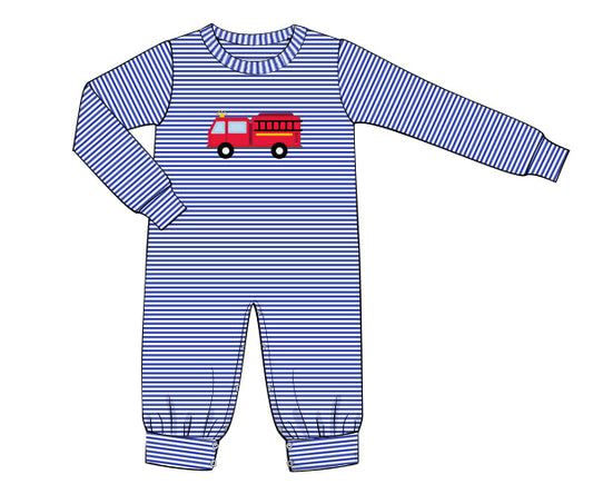PREORDER 58: WINTER RERUNS - Applique Firetruck Boy Romper