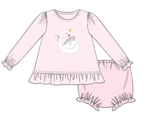 PREORDER 44: TRANSITION TO SPRING - Applique Transition Sets - Swan Girl Diaper Set