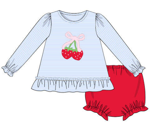 PREORDER 44: TRANSITION TO SPRING - Applique Transition Sets - Strawberry Girl Diaper Set