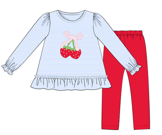 PREORDER 44: TRANSITION TO SPRING - Applique Transition Sets - Strawberry Girl Pant Set