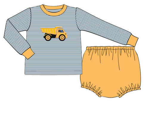 PREORDER 44: TRANSITION TO SPRING - Applique Transition Sets - Dump Truck Boy Diaper Set