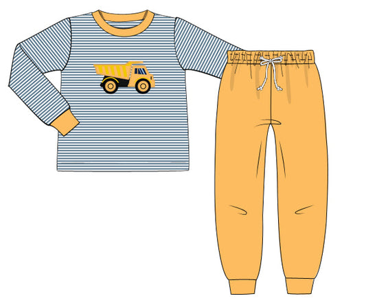 PREORDER 44: TRANSITION TO SPRING - Applique Transition Sets - Dump Truck Boy Jogger Set