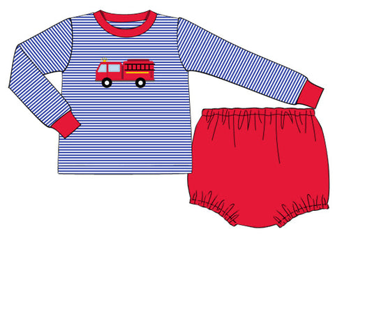 PREORDER 44: TRANSITION TO SPRING - Applique Transition Sets - Firetruck Boy Diaper Set