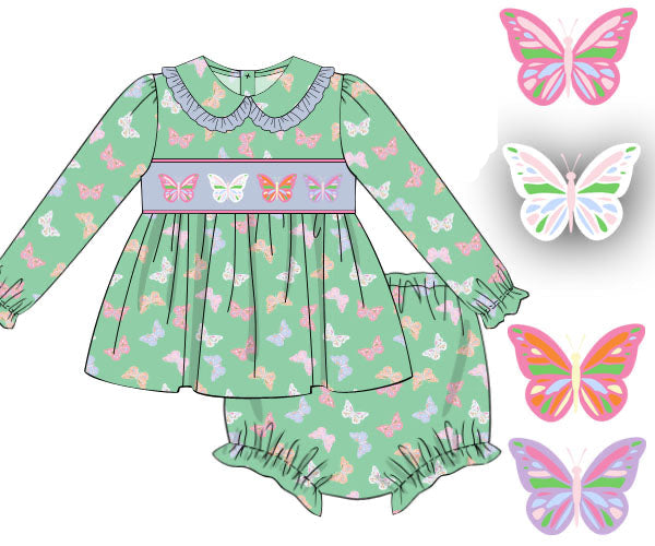 PREORDER 59: TTS - TTS Girls Only - Beaded Butterflies Girl Diaper Set
