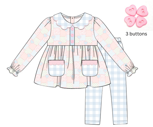 PREORDER 59: TTS - TTS Girls Only - Sweetheart Stitches Patchwork Girl Pant Set