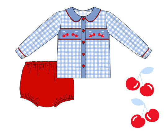 RTS - Smocked Cherries Boy Diaper Set