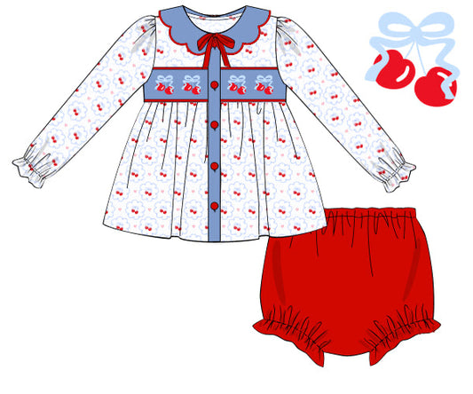 RTS - Smocked Cherries Girl Diaper Set
