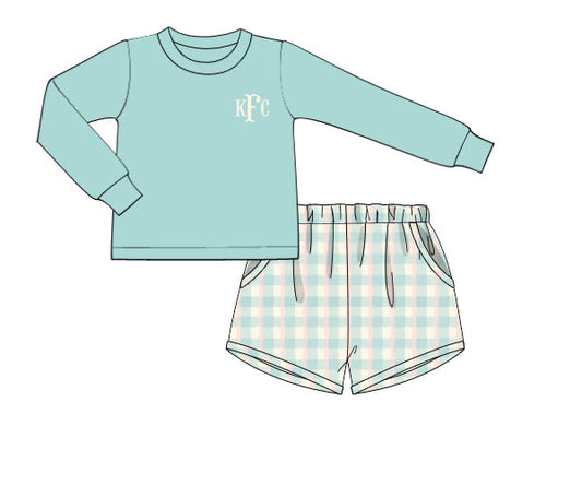 RTS - Pastel Picnic Plaid Boy Shortie Set - NO MONOGRAM