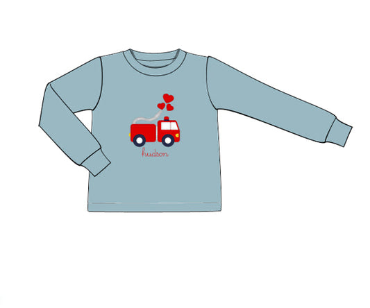 RTS - VDay Firetruck Boy Shirt - NO PERSONALIZATION