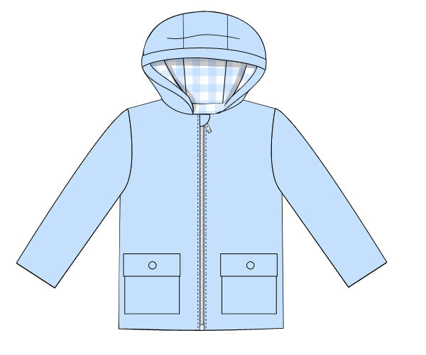 PREORDER 59: TTS - TTS Boys Only - Blue Gingham Basics Boy Rain Coat
