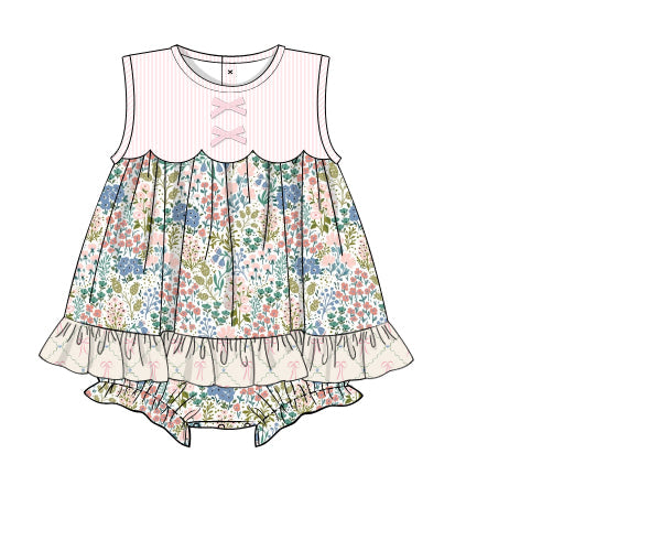 PREORDER 49: SUMMER PT 2 - Tea Room Floral & Bows Girl Skirted Bubble