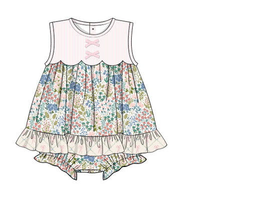 PREORDER 49: SUMMER PT 2 - Tea Room Floral & Bows Girl Skirted Bubble