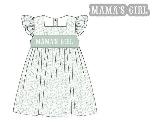 RTS - Willow Floral Name Smocks Girl Dress - “MAMA’S GIRL”