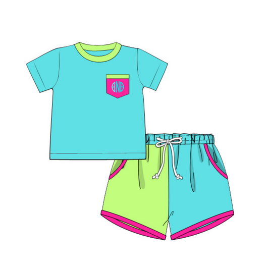 RTS - Neon Color Block Boy Shortie Set - NO MONOGRAM