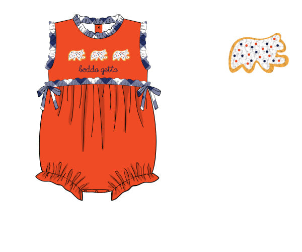 RTS - COLLEGIATE - Gameday Animal Crackers Girl Bubble - Orange/Navy. Monogrammed - “WAR EAGLE”