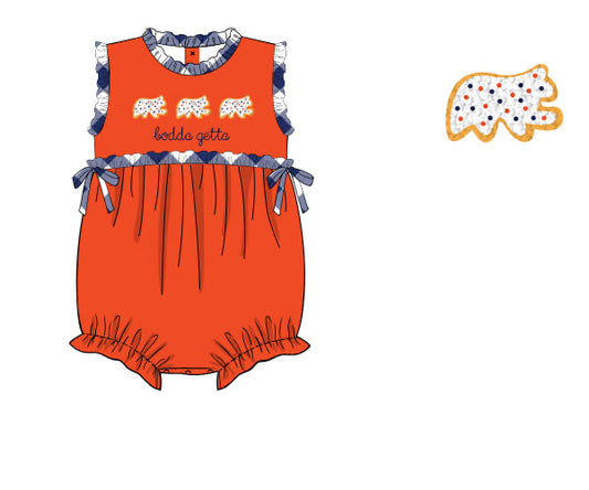 RTS - COLLEGIATE - Gameday Animal Crackers Girl Bubble - Orange/Navy. Monogrammed - “WAR EAGLE”