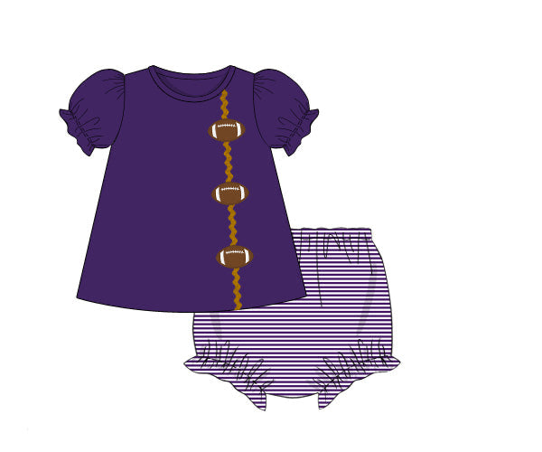 RTS - COLLEGIATE - Applique Football Trio Girl Diaper Set - Purple/Gold