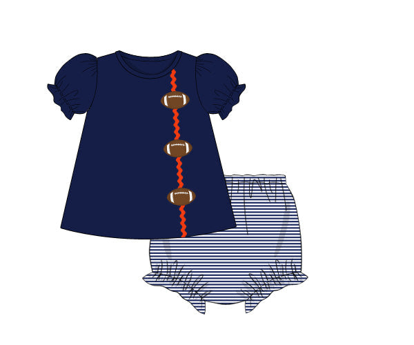 RTS - COLLEGIATE - Applique Football Trio Girl Diaper Set - Orange/Navy