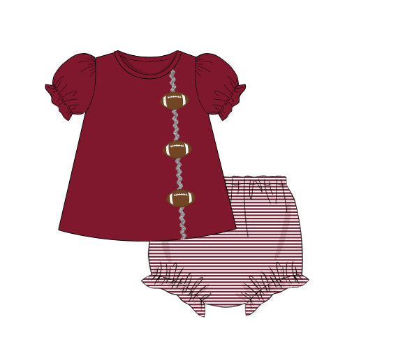 RTS - COLLEGIATE - Applique Football Trio Girl Diaper Set - Crimson/White