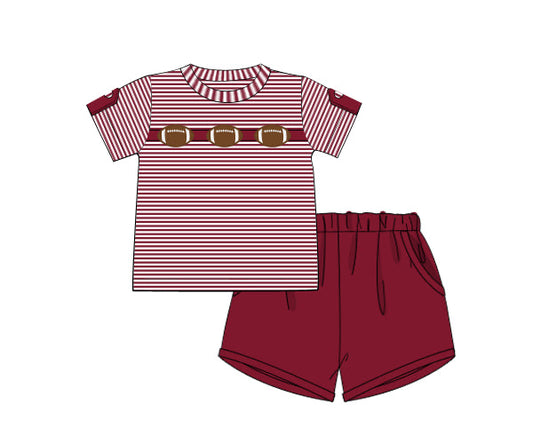 PREORDER 51: COLLEGIATE - Applique Football Trio Boy Shortie Set - Crimson/White