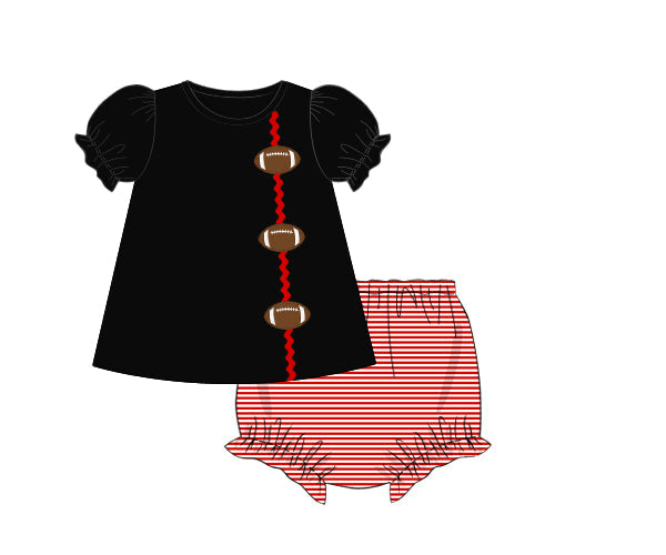RTS - COLLEGIATE - Applique Football Trio Girl Diaper Set - Red/Black