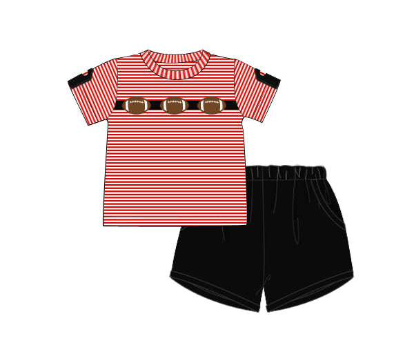 RTS - COLLEGIATE - Applique Football Trio Boy Shortie Set - Red/Black