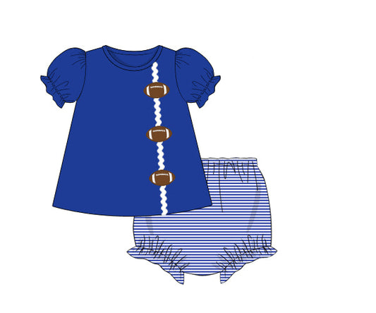 PREORDER 51: COLLEGIATE - Applique Football Trio Girl Diaper Set - Blue/White