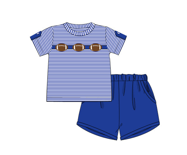 RTS - COLLEGIATE - Applique Football Trio Boy Shortie Set - Blue/White