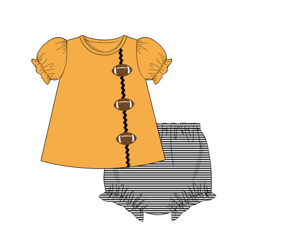 RTS - COLLEGIATE - Applique Football Trio Girl Diaper Set - Gold/Black