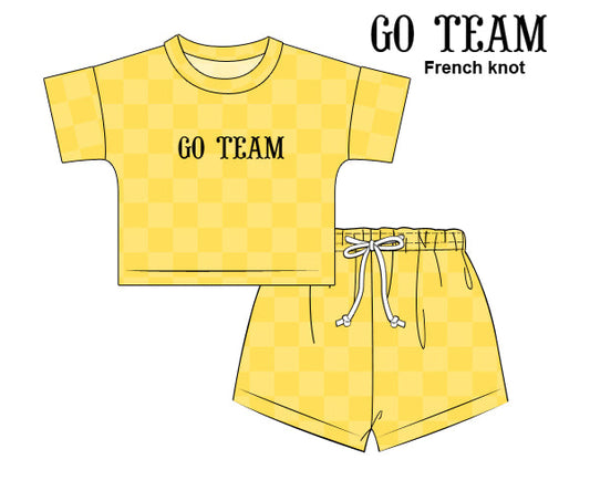 RTS - COLLEGIATE - Collegiate Checkered Sets Shortie Set - Black/Gold. Monogrammed - "GAME DAY”
