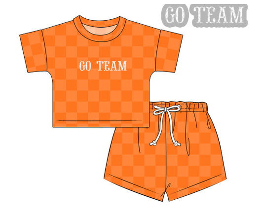 RTS - COLLEGIATE - Collegiate Checkered Sets Shortie Set - Orange/White. Monogrammed -“GO VOLS”