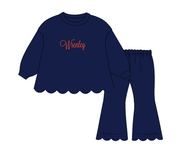 PREORDER 51: COLLEGIATE - Gameday Warm Ups Girl Pant Set - Orange/Navy