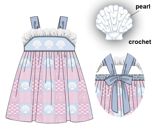 PREORDER 60: SPRING PT 1 - Seaside Shell Patchwork Girl Dress