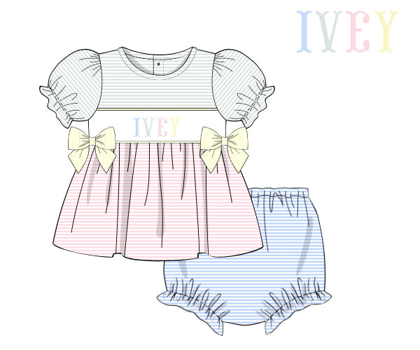 PREORDER 60: SPRING PT 1 - Spring Name Smocks Girl Diaper Set