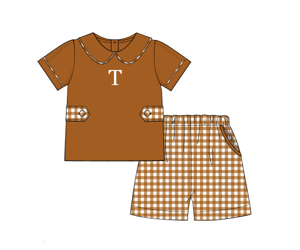 RTS - AUTUMN BASICS - Harvest Gingham Boy Short Set (NO MONOGRAM)