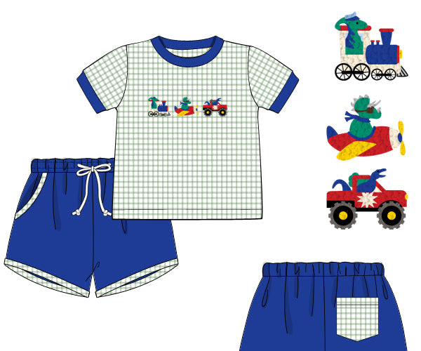 PREORDER 60: SPRING PT 1 - Spring 1 Boys Only - Dino Drivers Boy Shortie Set