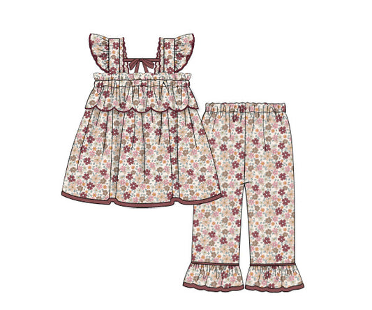 PREORDER 52: AUTUMN BASICS - Maroon & Bloom Girl Pant Set