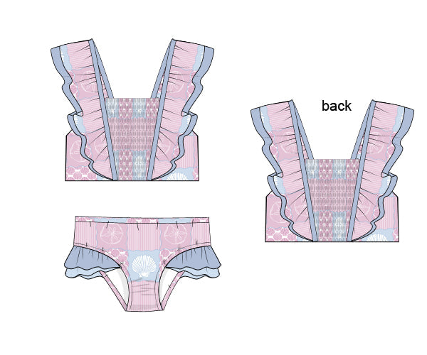 PREORDER 60: SPRING PT 1 - Seaside Shell Patchwork Girl 2pc Swim