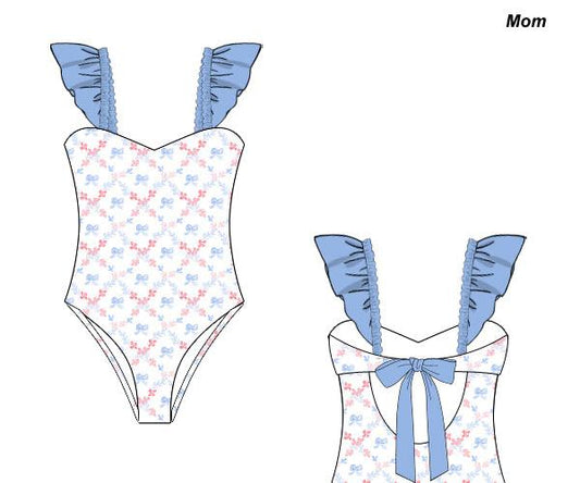 RTS - Patriotic Girls Only - Watercolor Flags Mom 1 PC Swim