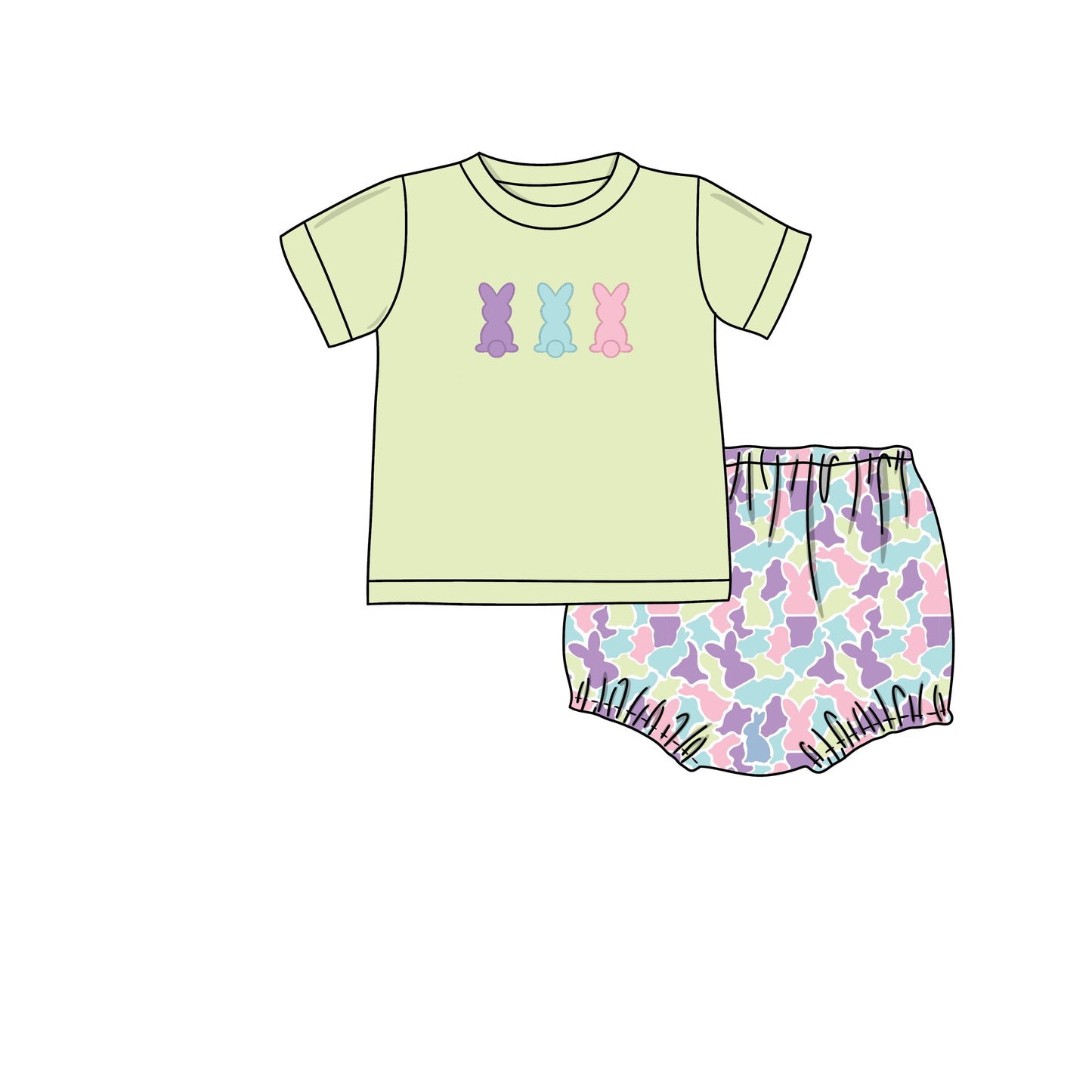 PREORDER 60: SPRING PT 1 - Spring 1 Boys Only - Pastel Camo Bunnies Boy Diaper Set