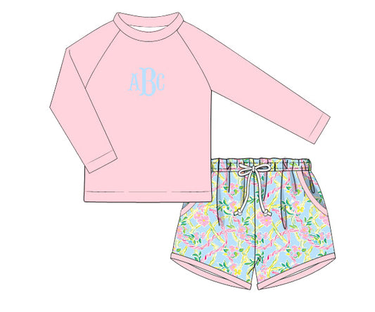 PREORDER 46: SPRING 1 - Tropical Trellis Boy Rashguard Top & Trunk Set