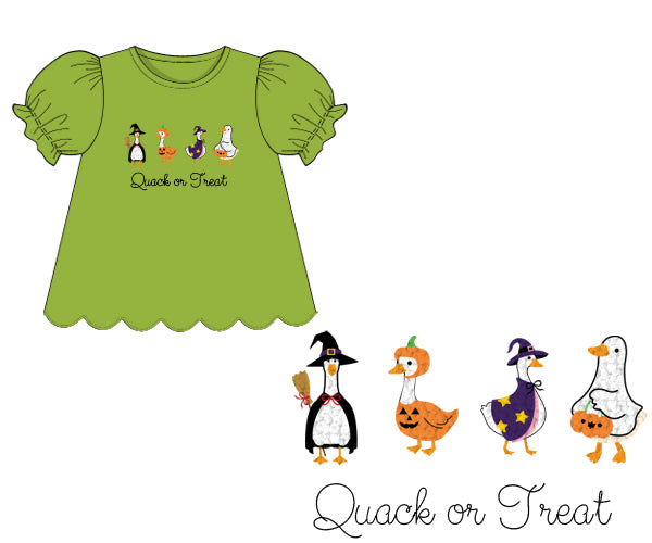 RTS - HALLOWEEN & TURKEYS - SHIRT ONLY - Quack or Treat Girl Shirt