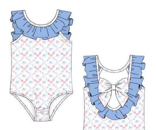 PREORDER 48: SUMMER 1 - Summer 1 Girls Only - Watercolor Bows Girl 1pc Swim