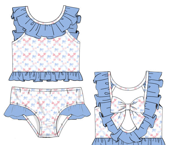 PREORDER 48: SUMMER 1 - Summer 1 Girls Only - Watercolor Bows Girl 2pc Swim