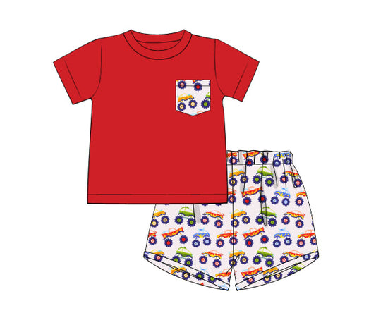 PREORDER 46: SPRING 1 - Spring 1 Boys Only - Spring Monster Trucks Boy Shortie Set