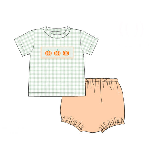 RTS - Coral & Sage Pumpkins Boy Diaper Set